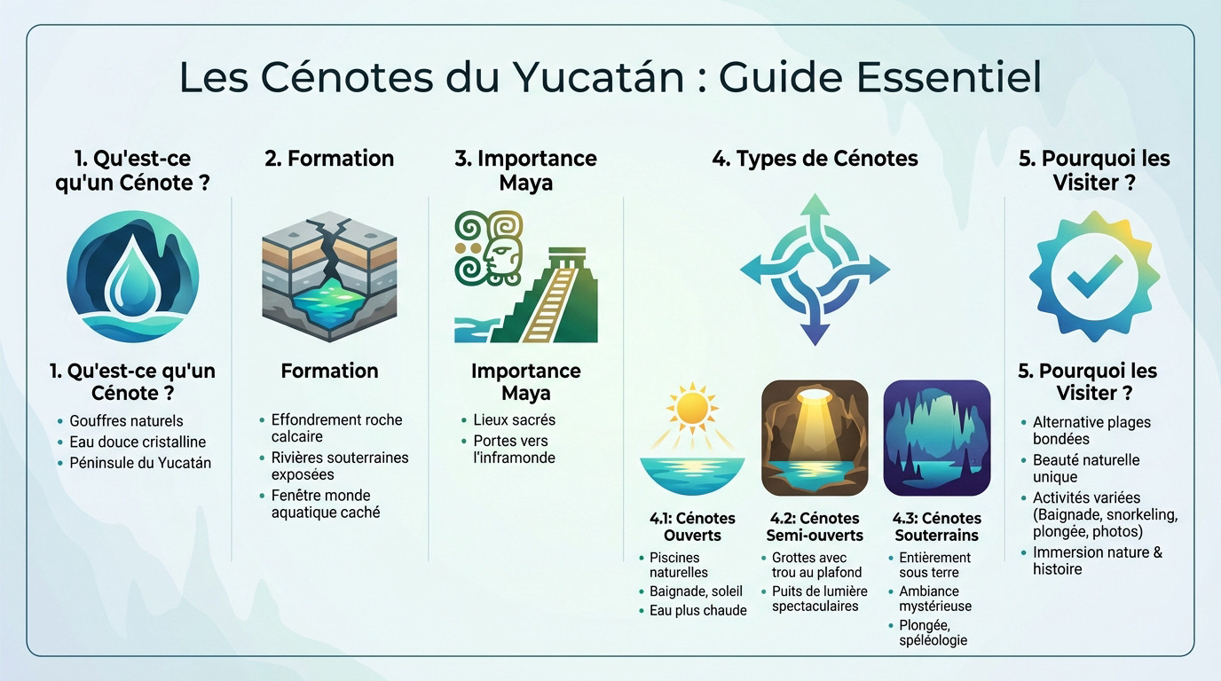 Vue spectaculaire d'un cénote dans le Yucatán avec une eau cristalline et une végétation luxuriante